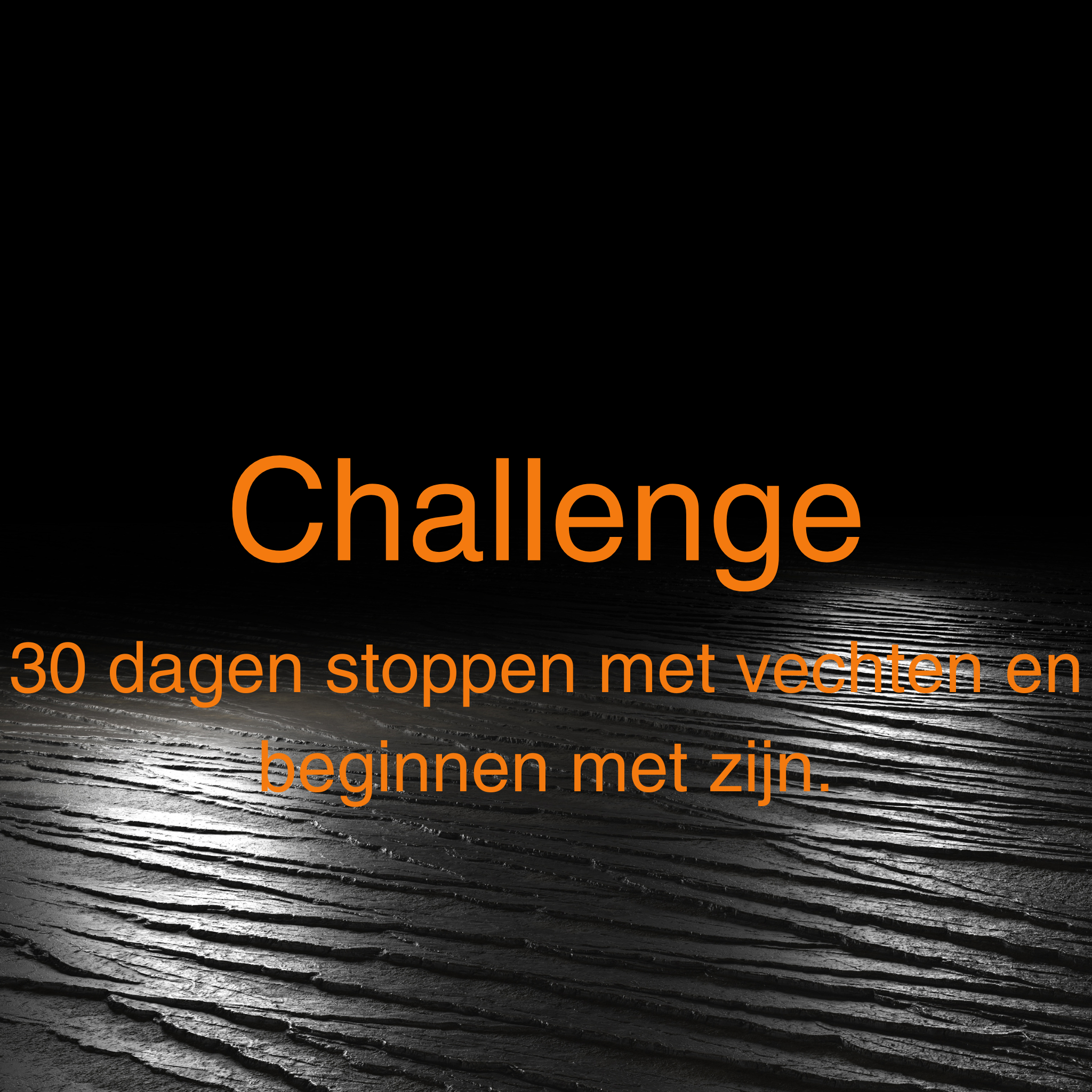 Large orange word 'Challenge' spanning a dark wooden floor background.